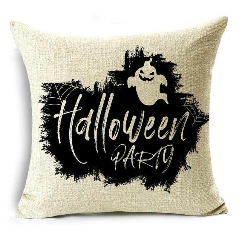 Black White Simple Halloween Series Pumpkin Skull Linen Throw Decorative Cushion Cover For Sofa Living Room