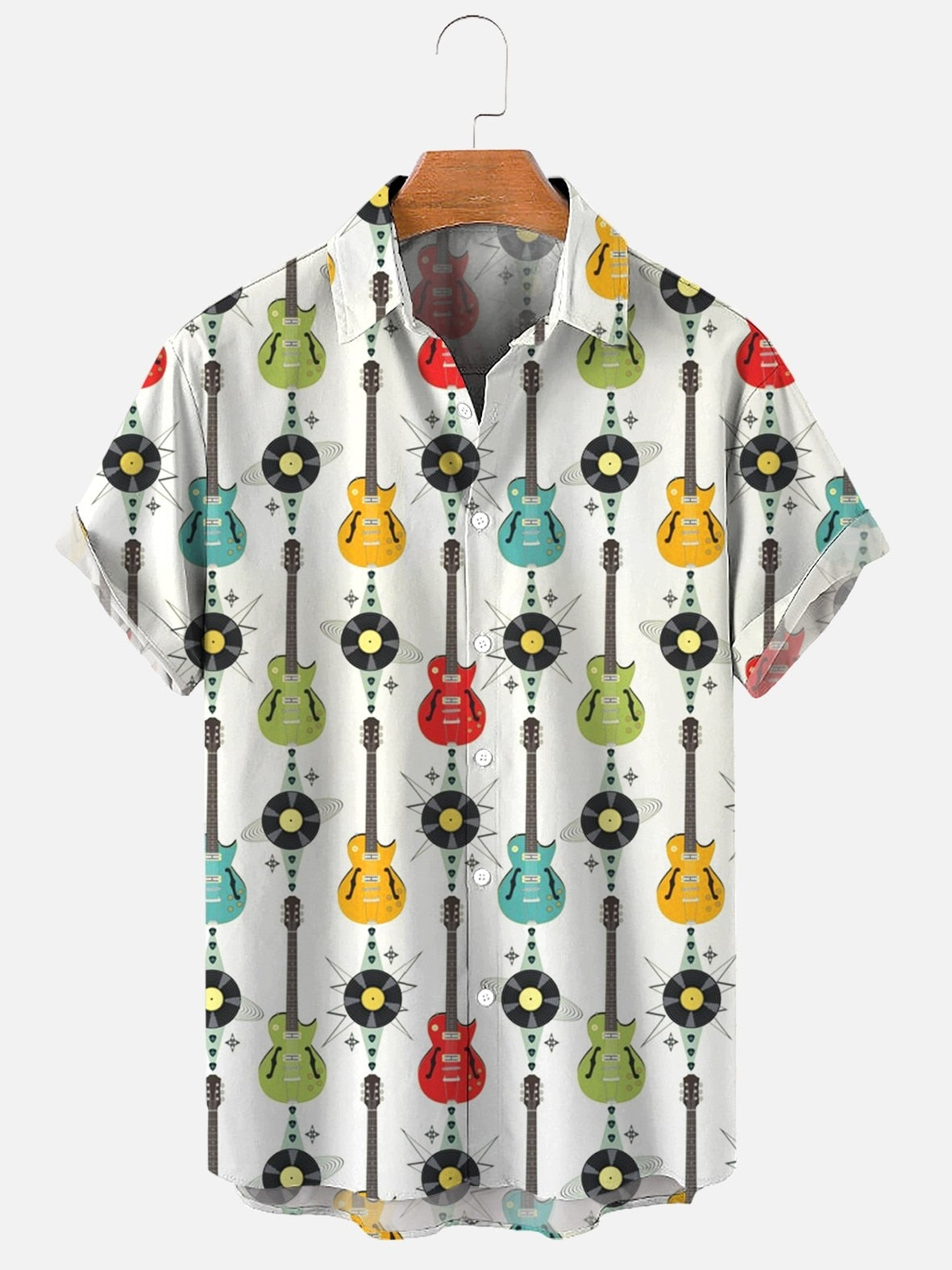 Summer Hawaiian Shirts Vintage Music Rocker Guitar Beach Shirt Short Sleeve Tees Tops Harajuku Ropa Hombre