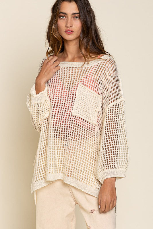 Oversized Fit See-through Net Pullover Sweater