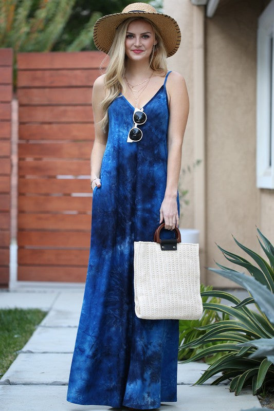 SPAGHETTI STRAP MAXI LONG DRESS WITH POCKETS