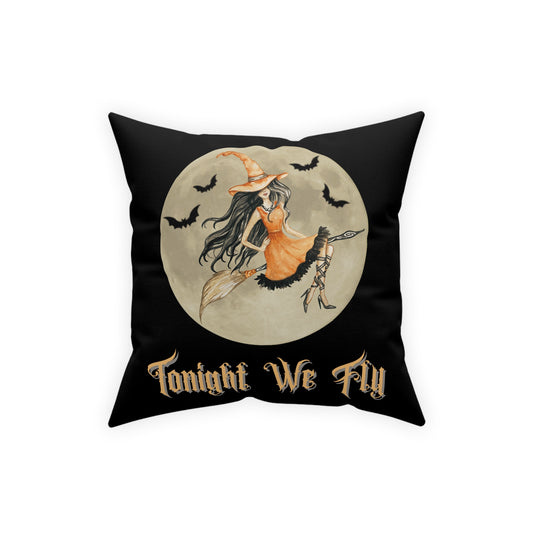 Witch on Broomstick Full Moon with bats Pillow