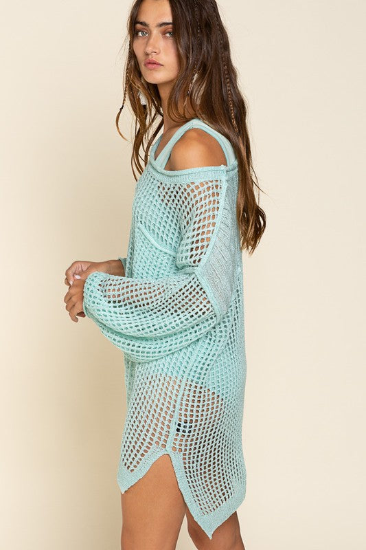 Oversized Fit See-through Net Pullover Sweater