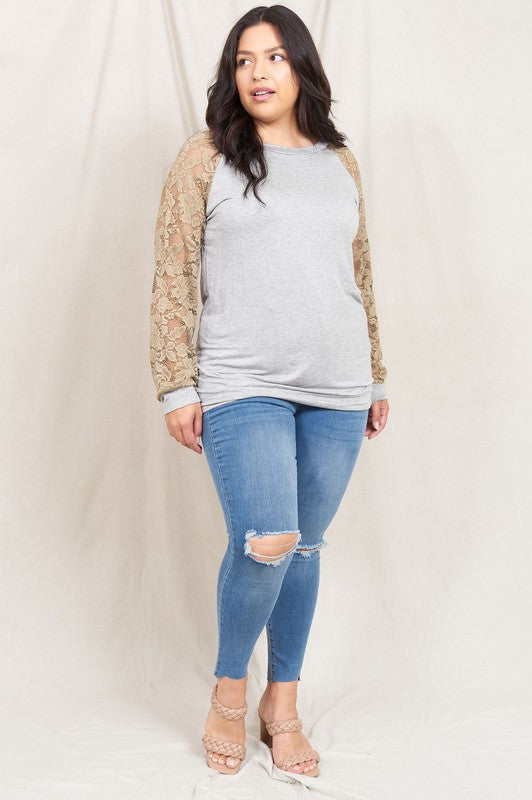 Plus Lace Sleeve Raglan Tunic