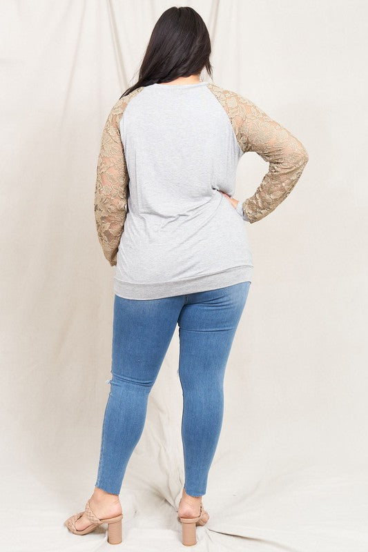 Plus Lace Sleeve Raglan Tunic