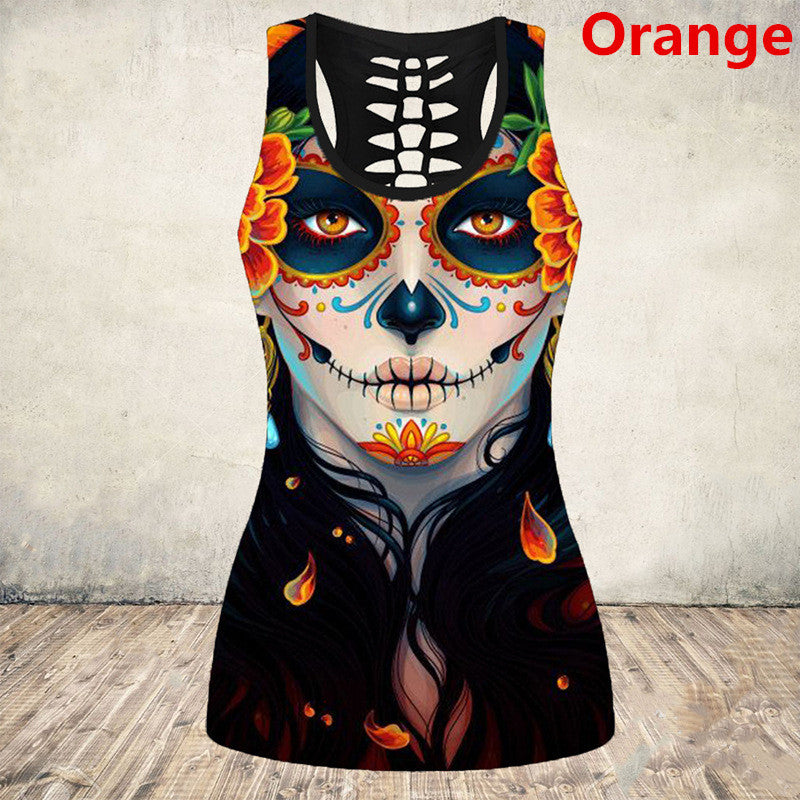 Cross-Border European And American Wish Halloween Skull Digital Printing I-shaped Vest Women's Bottoming Shirt E9J885