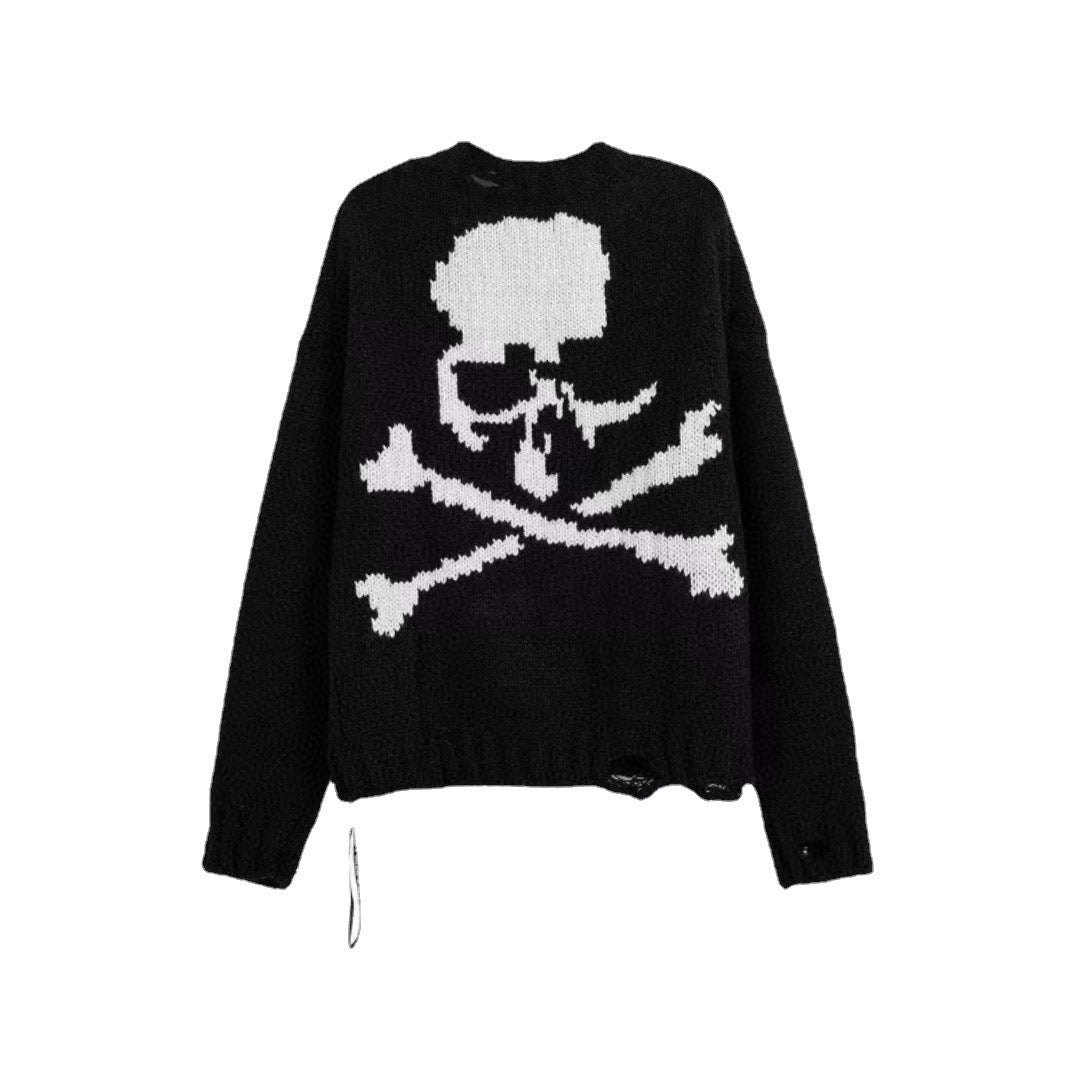 Dark Skull Ripped Thick Thread Sweater