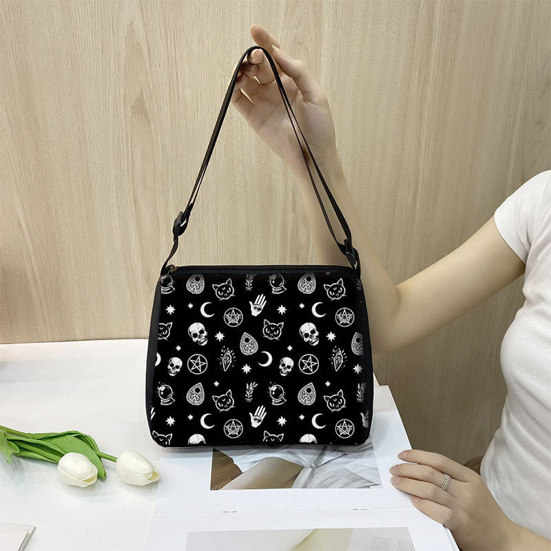 Factory Direct Supply Polyester Underarm Bag Gothic Cat Printing Shoulder Bag Simple Women's Fashion Bag