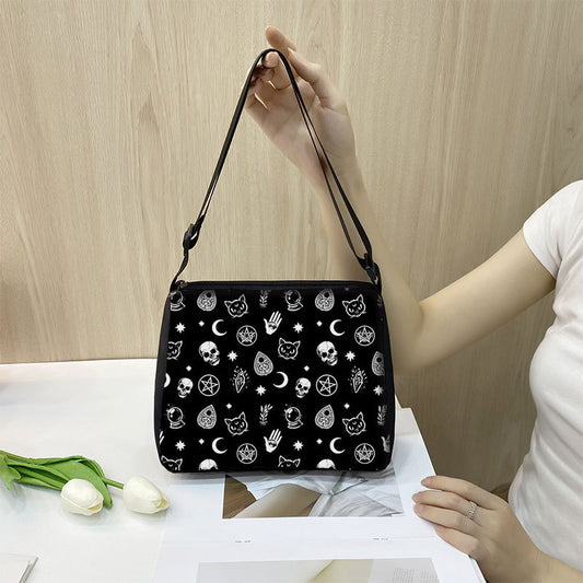 Factory Direct Supply Polyester Underarm Bag Gothic Cat Printing Shoulder Bag Simple Women's Fashion Bag