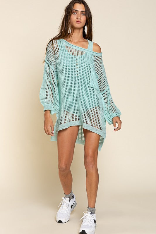 Oversized Fit See-through Net Pullover Sweater