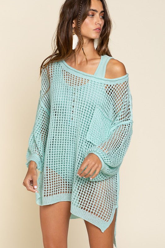 Oversized Fit See-through Net Pullover Sweater