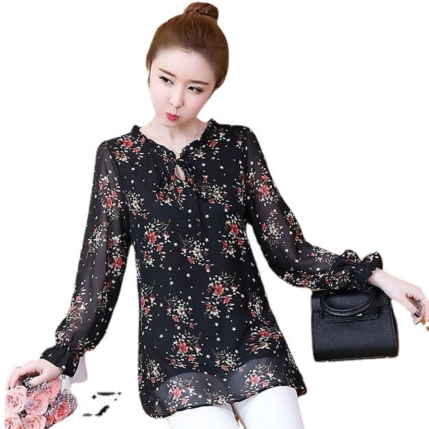 Chiffon Floral Mid-length Shirt