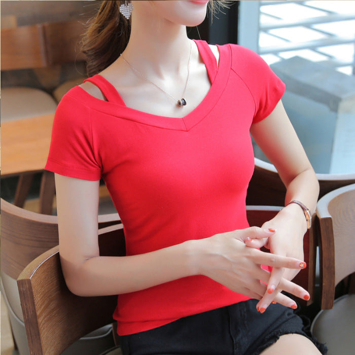 Women's suspender off shoulder short sleeve