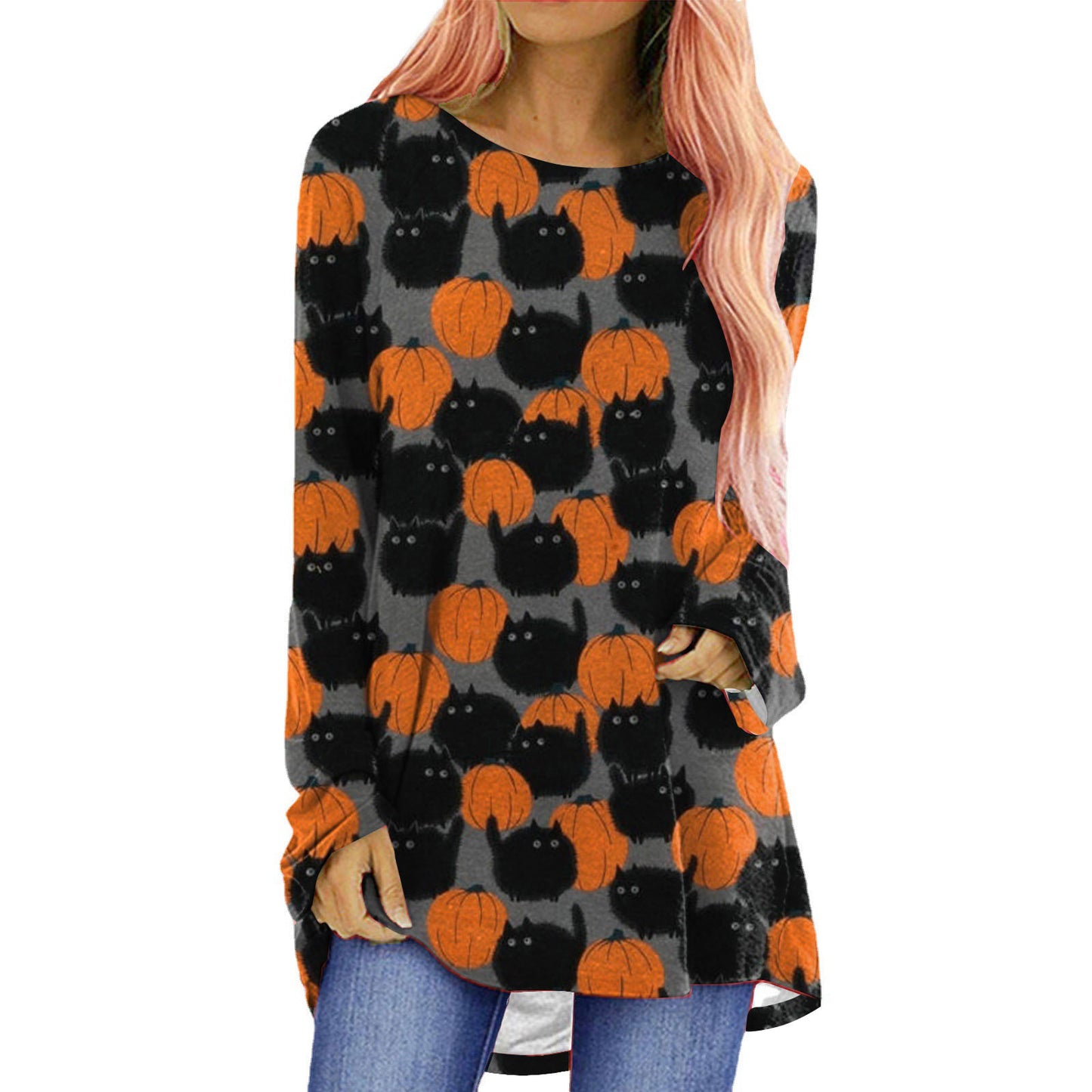 Halloween Theme Printed Long-sleeved T-shirt Women