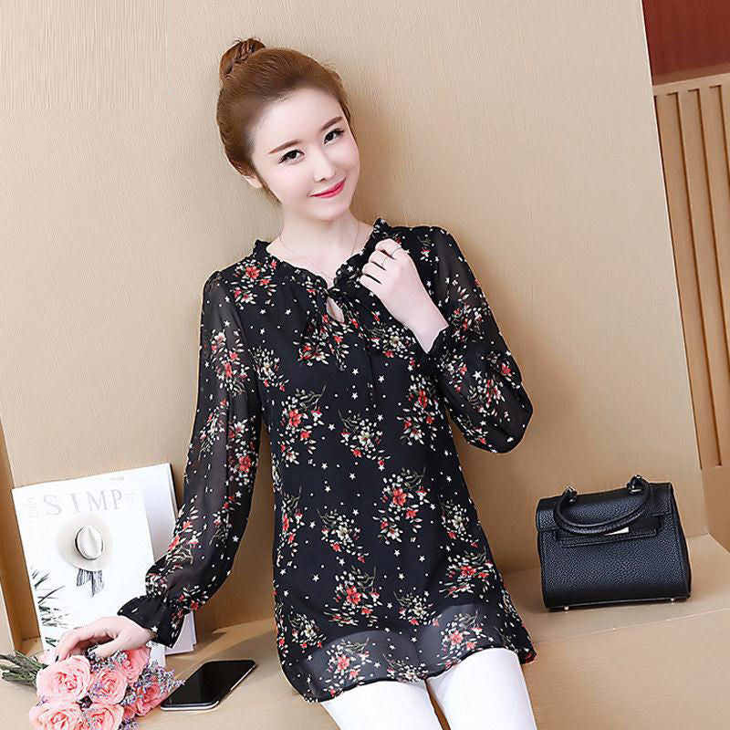 Chiffon Floral Mid-length Shirt