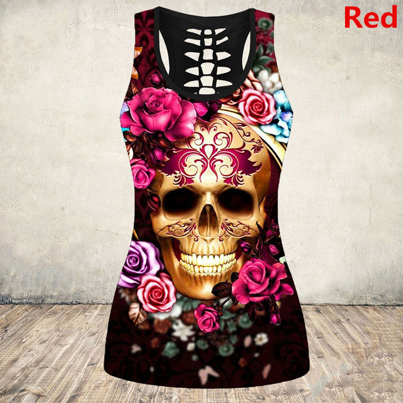 Cross-Border European And American Wish Halloween Skull Digital Printing I-shaped Vest Women's Bottoming Shirt E9J885