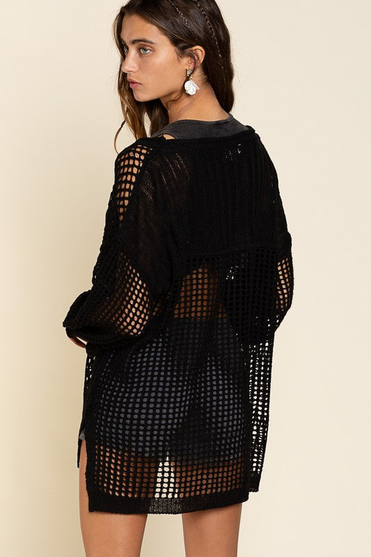 Oversized Fit See-through Net Pullover Sweater