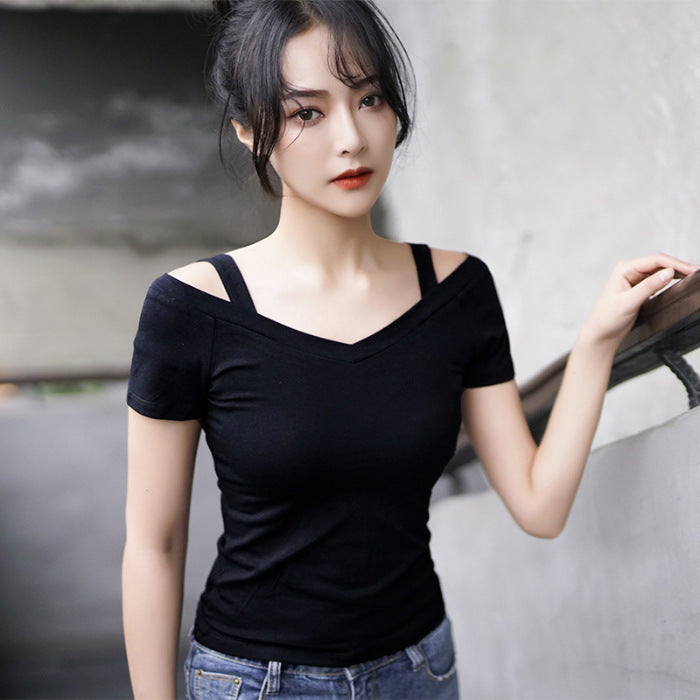 Women's suspender off shoulder short sleeve