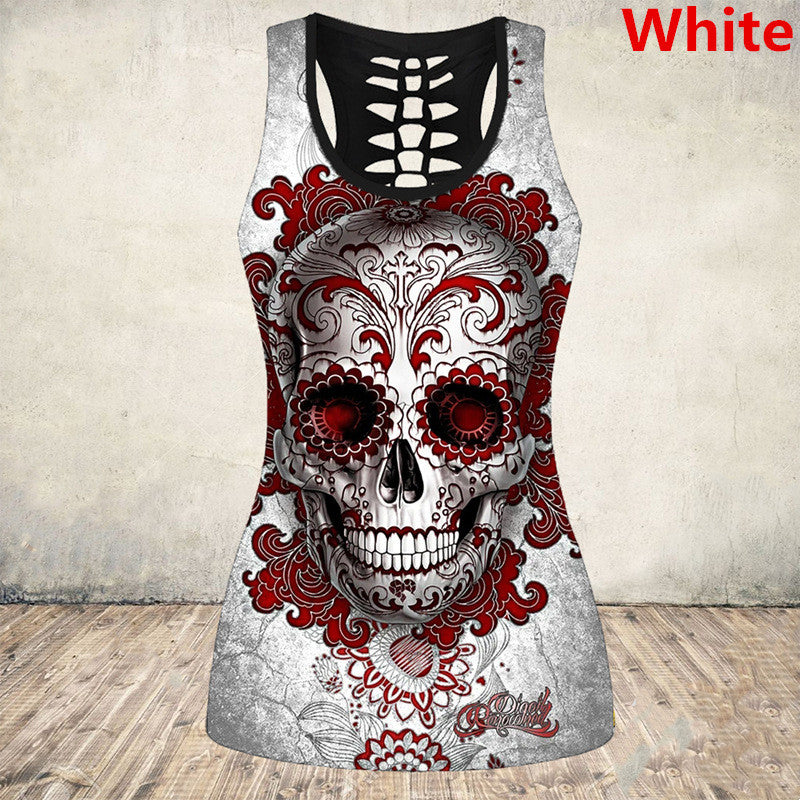 Cross-Border European And American Wish Halloween Skull Digital Printing I-shaped Vest Women's Bottoming Shirt E9J885