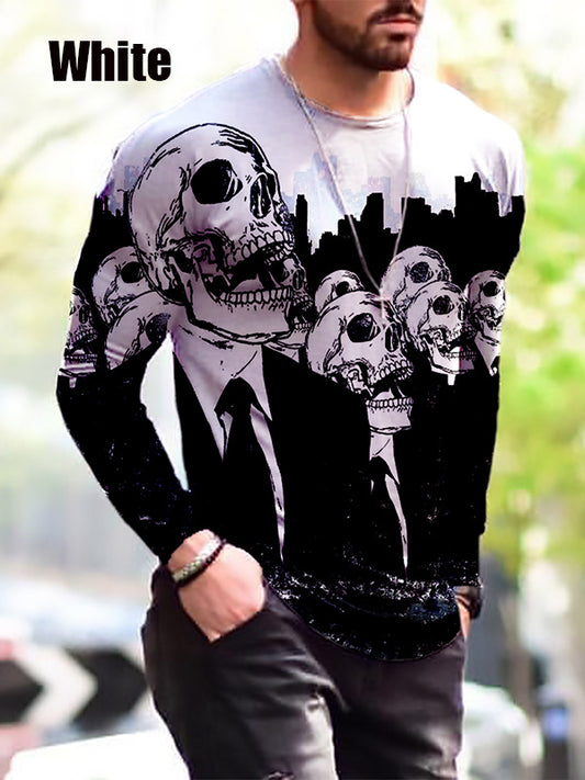 Halloween Autumn And Winter Men S Print Simple Long-Sleeved T Shirt