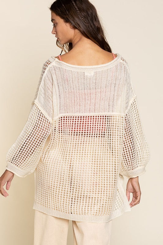 Oversized Fit See-through Net Pullover Sweater