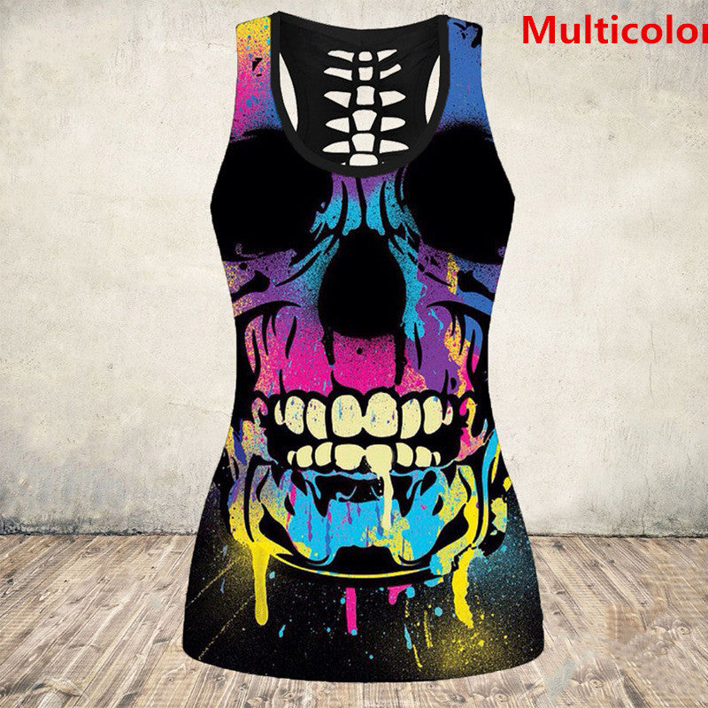 Cross-Border European And American Wish Halloween Skull Digital Printing I-shaped Vest Women's Bottoming Shirt E9J885