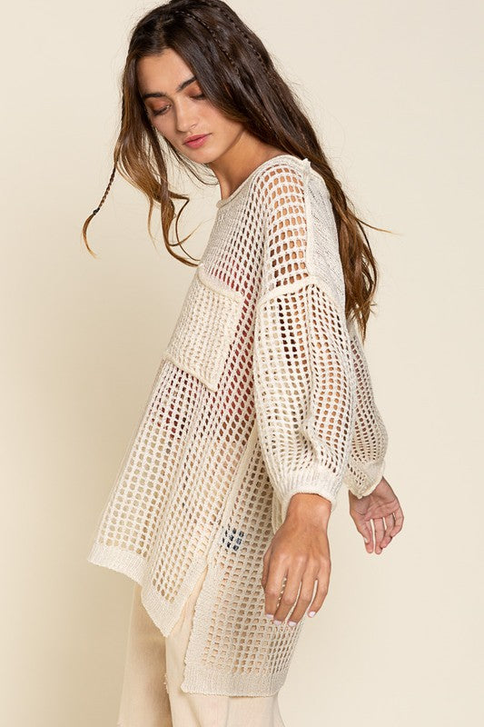 Oversized Fit See-through Net Pullover Sweater