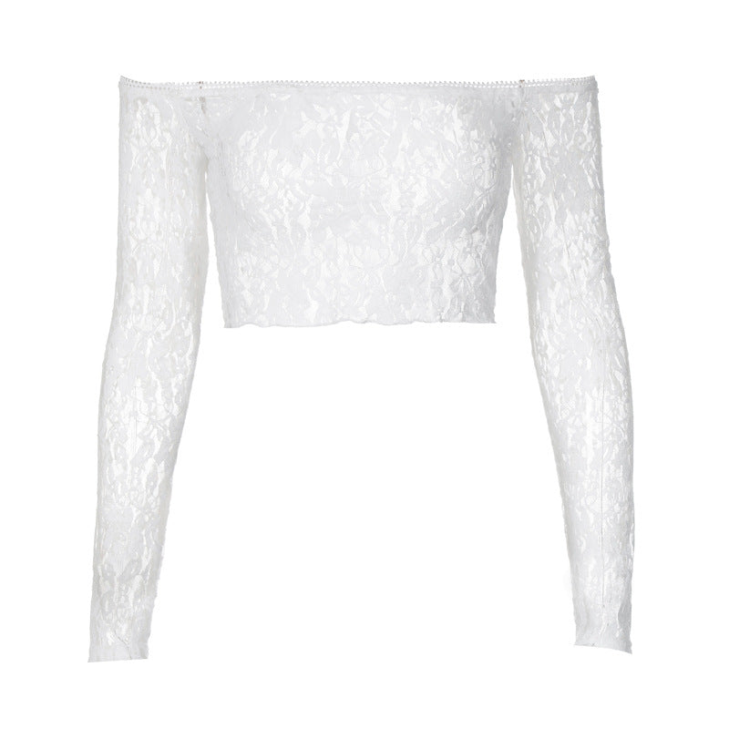 See-through Lace Chest Wrap Off-shoulder Collar Long Sleeve