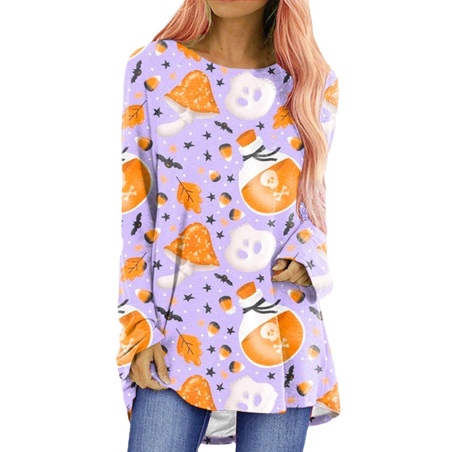 Halloween Theme Printed Long-sleeved T-shirt Women