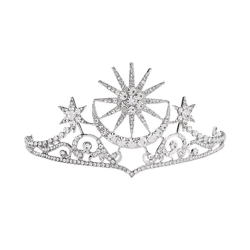 Baroque Star Crown Crystal Bridal Tiaras Rhinestone Bride Star Headdress Wedding Hair Accessories Tiara