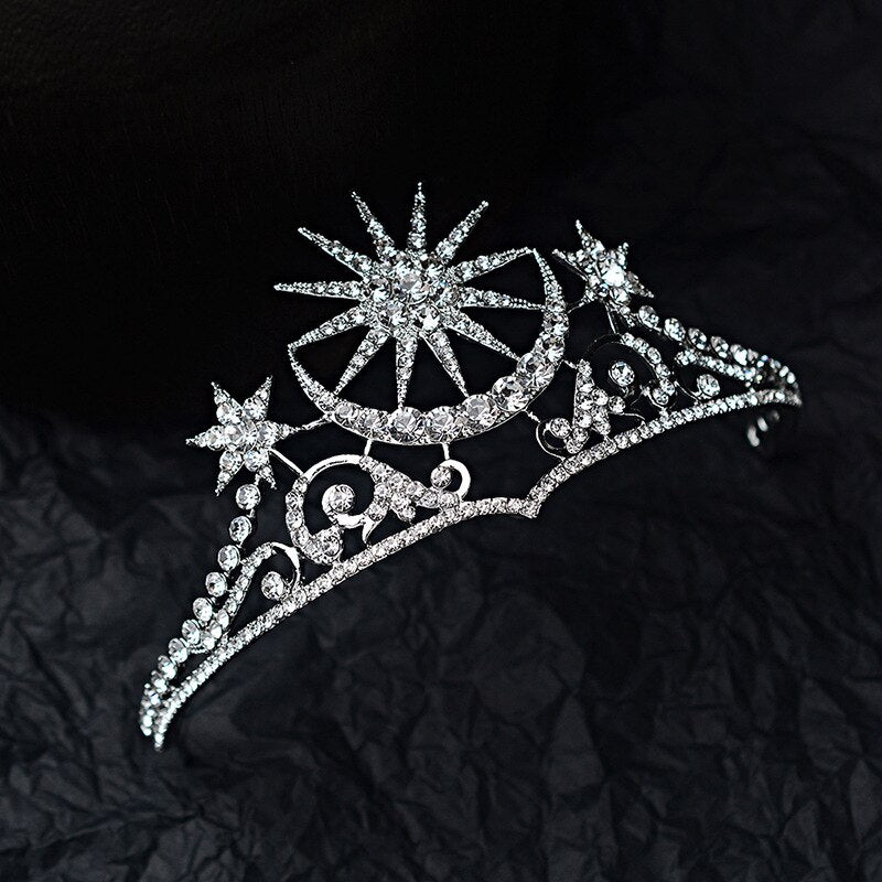 Baroque Star Crown Crystal Bridal Tiaras Rhinestone Bride Star Headdress Wedding Hair Accessories Tiara