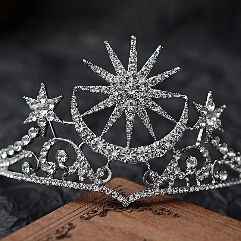 Baroque Star Crown Crystal Bridal Tiaras Rhinestone Bride Star Headdress Wedding Hair Accessories Tiara