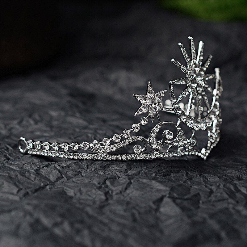 Baroque Star Crown Crystal Bridal Tiaras Rhinestone Bride Star Headdress Wedding Hair Accessories Tiara