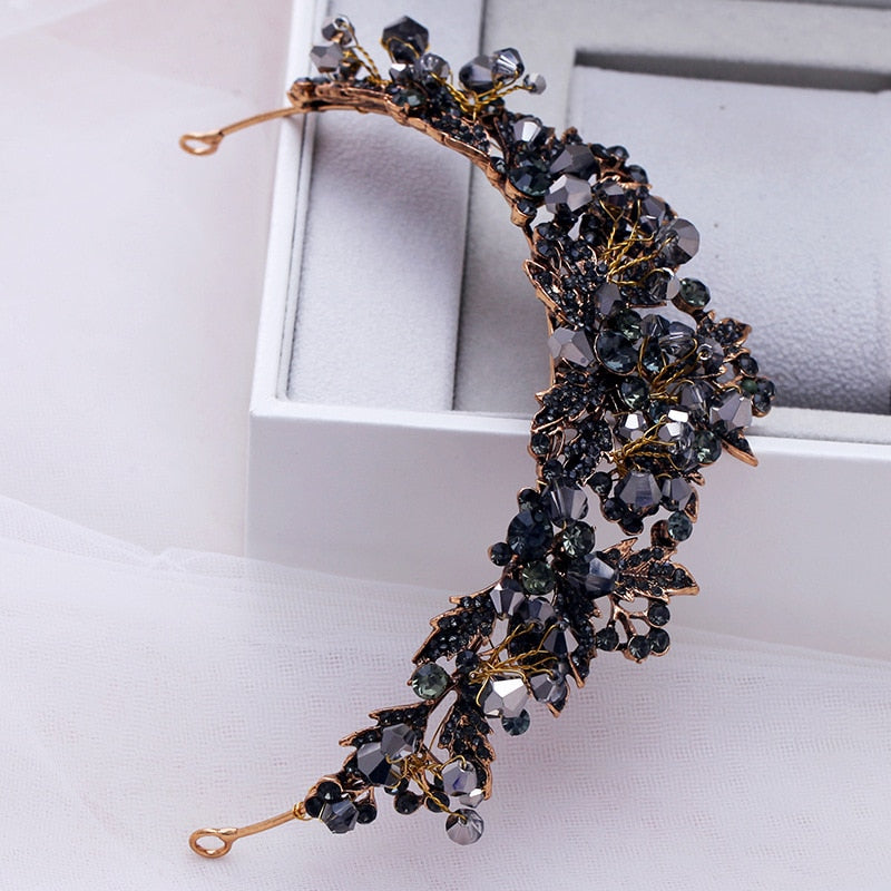 Baroque Handmade Black Crystal Beaded Bridal Tiaras Crown Rhinestone Tiara Headbands Wedding Hair Accessories