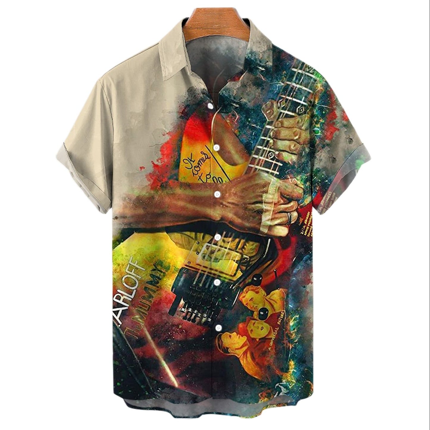 Summer Hawaiian Shirts Vintage Music Rocker Guitar Beach Shirt Short Sleeve Tees Tops Harajuku Ropa Hombre