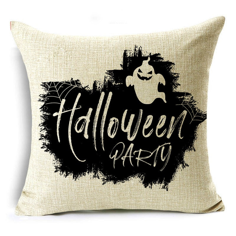 Black White Simple Halloween Series Pumpkin Skull Linen Throw  Decorative Cushion Cover For Sofa Living Room