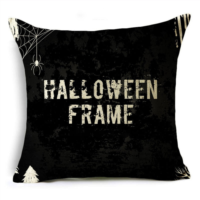 Black White Simple Halloween Series Pumpkin Skull Linen Throw  Decorative Cushion Cover For Sofa Living Room