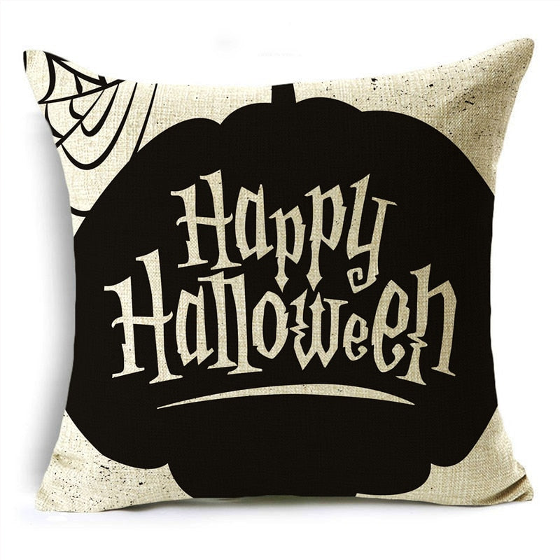 Black White Simple Halloween Series Pumpkin Skull Linen Throw  Decorative Cushion Cover For Sofa Living Room