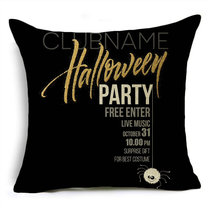 Black White Simple Halloween Series Pumpkin Skull Linen Throw  Decorative Cushion Cover For Sofa Living Room