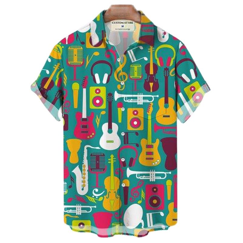 Summer Hawaiian Shirts Vintage Music Rocker Guitar Beach Shirt Short Sleeve Tees Tops Harajuku Ropa Hombre