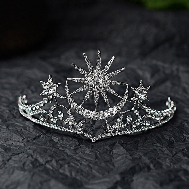 Baroque Star Crown Crystal Bridal Tiaras Rhinestone Bride Star Headdress Wedding Hair Accessories Tiara