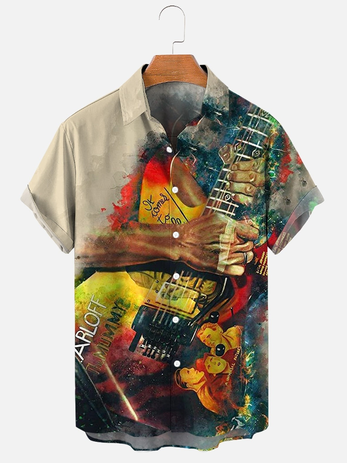 Summer Hawaiian Shirts Vintage Music Rocker Guitar Beach Shirt Short Sleeve Tees Tops Harajuku Ropa Hombre