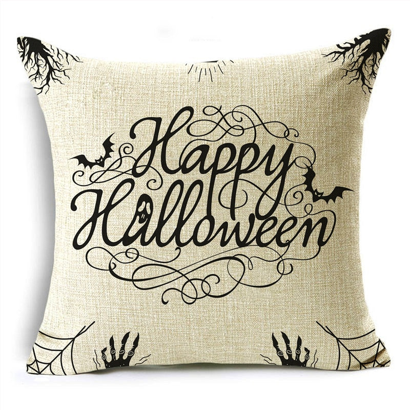 Black White Simple Halloween Series Pumpkin Skull Linen Throw  Decorative Cushion Cover For Sofa Living Room