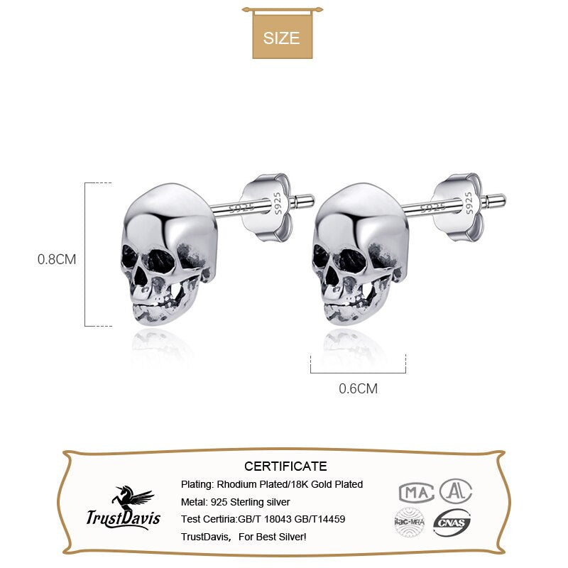 Sterling Silver Earring Fashion Gothic Skull Stud Earrings Halloween