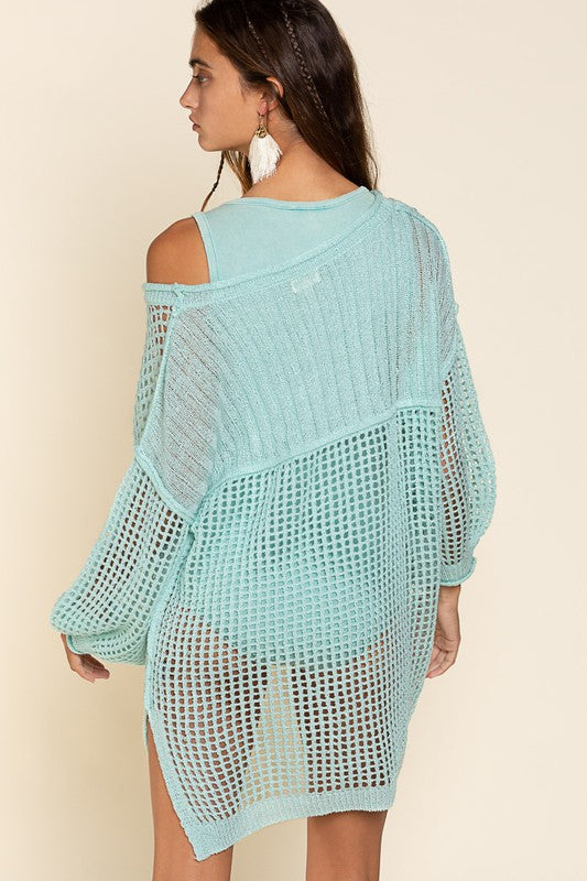 Oversized Fit See-through Net Pullover Sweater