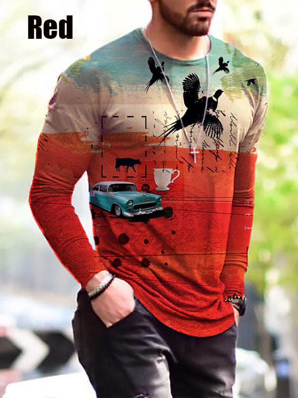 Halloween Autumn And Winter Men S Print Simple Long-Sleeved T Shirt