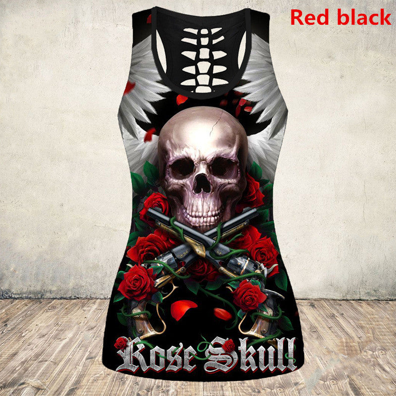 Cross-Border European And American Wish Halloween Skull Digital Printing I-shaped Vest Women's Bottoming Shirt E9J885