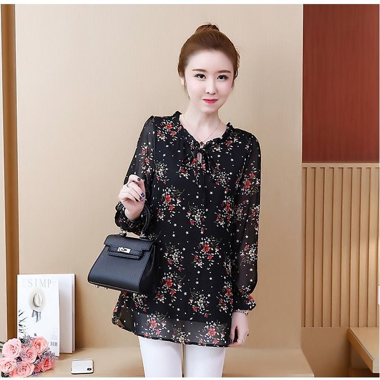 Chiffon Floral Mid-length Shirt