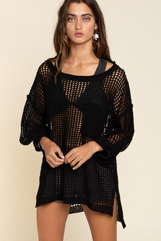 Oversized Fit See-through Net Pullover Sweater