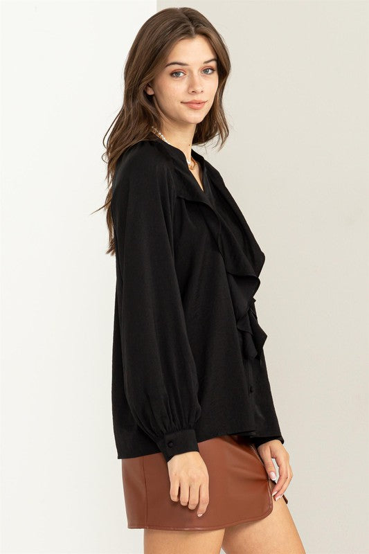 TRY TO KEEP UP LONG SLEEVE RUFFLED BLOUSE