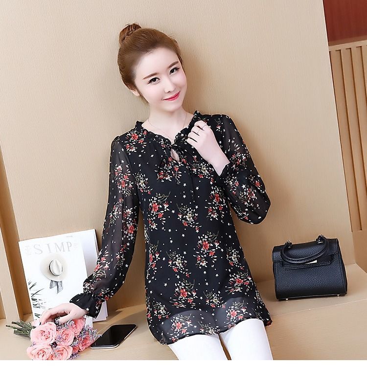 Chiffon Floral Mid-length Shirt